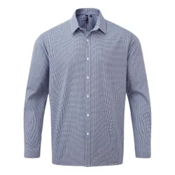 Unisex Mens Gingham Long-Sleeved Shirt (Navy/white) Cotton - Size Medium
