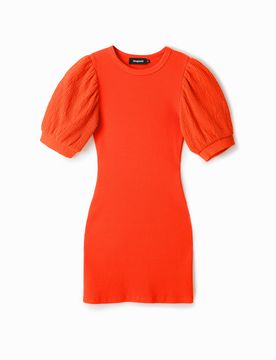 Robe courte ajustée corail, Orange, S
