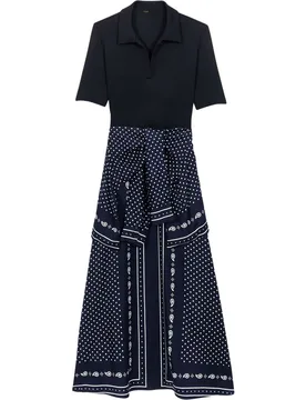Vestido largo bimaterial estampado con efecto trampantojo - Maje - FashionsVida