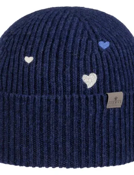 Little Hearts Beanie Hat with Cuff by - navy - Damen - Size: One Size - Lierys - FashionsVida