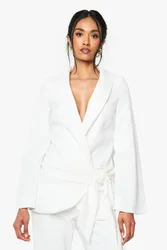 Womens Occasion Tailored Wrap Tie Blazer - White - Size 10 Uk