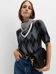 Argyle Crew Neck Slim Fit Knitted Top Navy Mix female