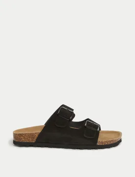 Suede Buckle Footbed Mules Black female - M&S - FashionsVida