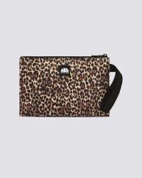 Mini busta in gomma rigida stampa animalier con zip e asola passamano a contrasto