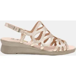 Sandalias de cuña de mujer en piel troquelada