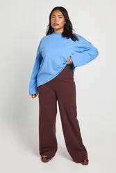 Womens Plus Basic Rib Straight Leg Trouser - Chocolate Cotton - Size 24 Uk