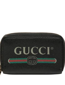 Grained Calfskin Logo Zip Around Coin Pouch - Gucci - FashionsVida