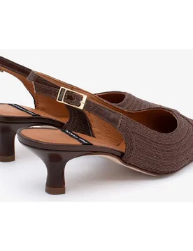 Zapatos de salón de mujer destalonado de punta fina y tacón bajo de cordón de rafia, OLIVIA - Ángel Alarcón - FashionsVida