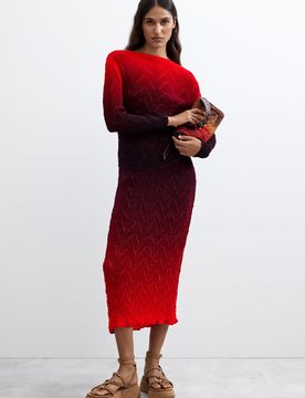 Jupe midi dégradée, , Polyester, Rouge, S