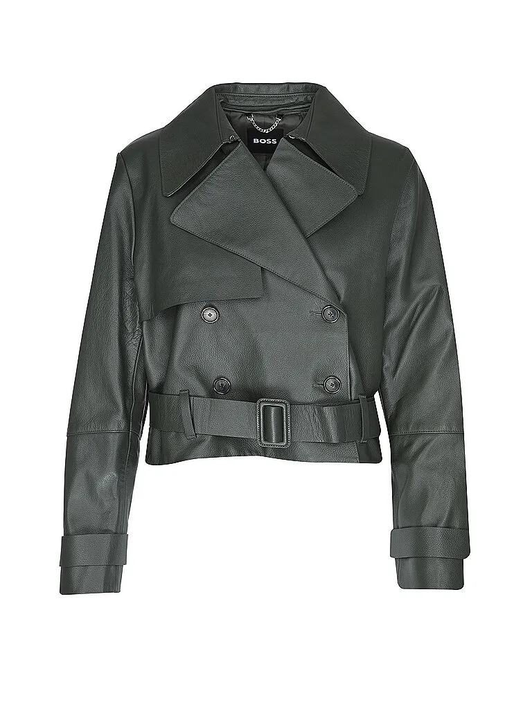 Veste en cuir SATELA1 vert foncé 38 - BOSS - FashionsVida