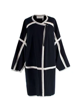 Navy Oversized Two-tone Wool Cape - Chloe - FashionsVida