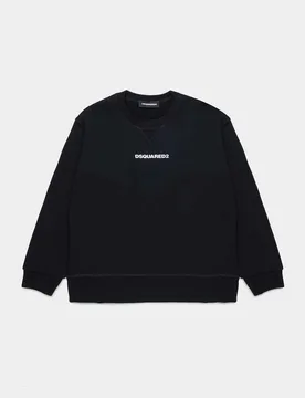 Felpa nera in puro cotone con mini logo bianco - Dsquared2 - FashionsVida