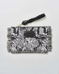 Pochette 4 Giveness bianca e nera a stampa animalier con frangette e gancio intrecciato