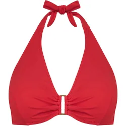 Top de bikini triángulo atado al cuello y estampado liso en color