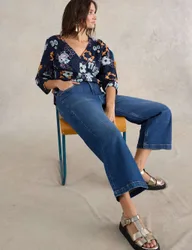 Mid Rise Wide Leg Cropped Jeans Med Blue Denim female