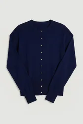 Womens Viscose Blend Knit Balloon Sleeve Cardigan - Navy - Size X-Small