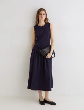 Vestido largo sin mangas y falda combinada - Yerse - FashionsVida