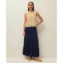Top calado de mujer con escote pico y sin mangas