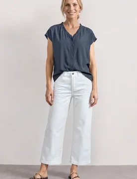 Blusenshirt mit V-Neck und Rüschen female Blau - Street One - FashionsVida