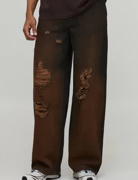 Men's Tinted Ripped Baggy Fit Jeans Dark Wash Size 36R Dark Wash 36R - boohooMAN - FashionsVida