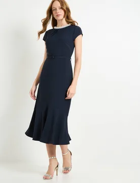 Women's Crepe Embellished Twist Midi Dress in Navy Size: 16 - Navy - Size: 16 - Wallis - FashionsVida