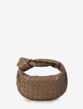 Mini Leather Handbag with Intrecciato Motif and Handle, Single Compartment Zip Closure, Gold-Tone Hardware (W 28 x H 10 x D 8.5 cm)