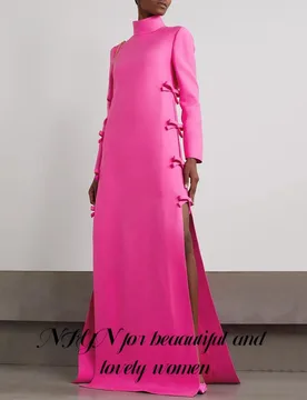 NFYN Fuchsia Elegant Formal Gown Regular Long Sleeve Night Dress Beach High Splits Pleats Evening Dress robe soirée Customized - Aliexpress - FashionsVida