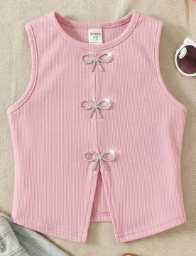 Chaleco informal de punto de unicolor para niña - Shein - FashionsVida