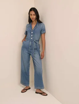 Denim Belted Wide Leg Jumpsuit Blue female - Nobody's Child - FashionsVida