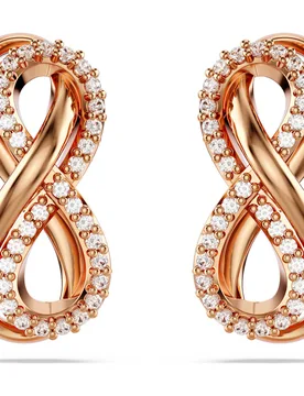 Orecchini a lobo Hyperbola, Infinito, Bianchi, Finitura oro rosa 18K OS - Swarovski - FashionsVida