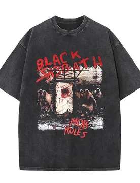 Washed Vintage Heavy Metal Rock Band Black Sabbath Mob Rules Album Graphic T-shirt Men Women Gothic Fashion Oversized T Shirts - Aliexpress - FashionsVida