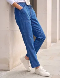 Petite Seam Detail Drawstring Jeans Indigo female