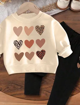 Set de 2 piezas de conjunto de niña con estampado de guepardo, suave y amigable con la piel, adecuado para el uso diario en la escuela en primavera/o - Shein - FashionsVida