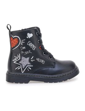 Anfibi neri con scritte e glitter Grazia 1620 28