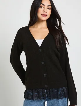 Womens L.Ace Trim Hem Knitted Cardigan - Black - Size Large - Boohoo - FashionsVida