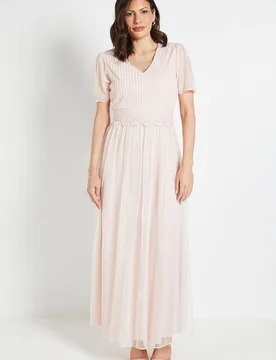 Women's Mesh Lace Trim Maxi Dress in Blush Size: 8 - Blush - Size: 8 - Wallis - FashionsVida