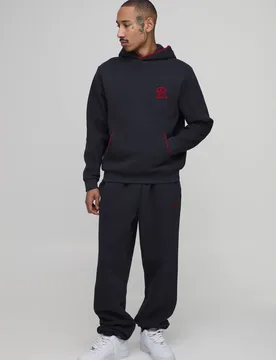 Herren Normal Geschnittener Kapuzenpullover Mit B-Stickerei Und Paspelierung & Übergroße Jogginghose Trainingsanzug Charcoal Größe Large - boohooMAN - FashionsVida