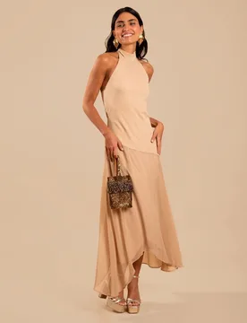 Vestido midi asimétrico con cuello halter - The-Are - FashionsVida