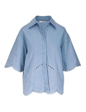 Camicia a maniche corte in cotone azzurro