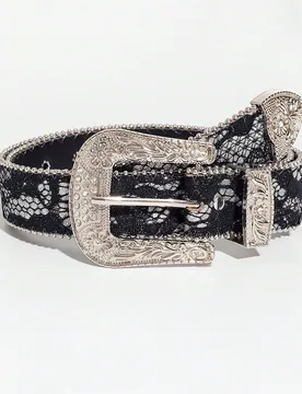 Pieza Cinturón de mujer elegante y lujoso de patrón de piel de serpiente negra con hebilla de metal plateado y perla, para otoño, Halloween - Shein - FashionsVida