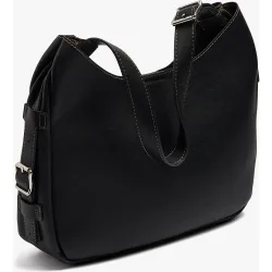 Bolso de hombro con hebillas laterales decorativas y cierre de cremallera en liso