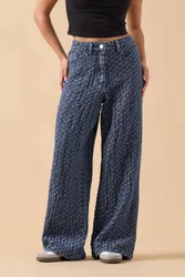 Petite Textured Wide Leg Jeans - Blue - Size: 10