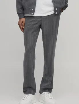 Men's Tailored Straight Fit Stripe Co-Ord Trousers Charcoal Size 30 Charcoal 30 - boohooMAN - FashionsVida