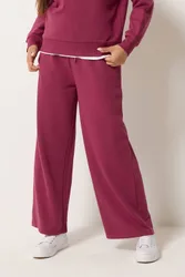Petite Wide Leg Joggers Pants - Dark Red - Size: 8