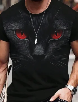 Camiseta De Manga Corta Y Cuello Redondo Para Hombre Con Impresión De Gato - Shein - FashionsVida