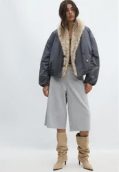 Steppjacke mit Schalkragen aus Kunstfell Graumeliert XS