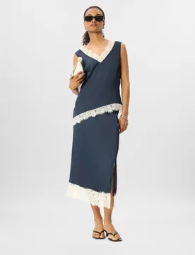 Satin V-Neck Lace Detail Cami Top Navy Mix female - Whistles - FashionsVida