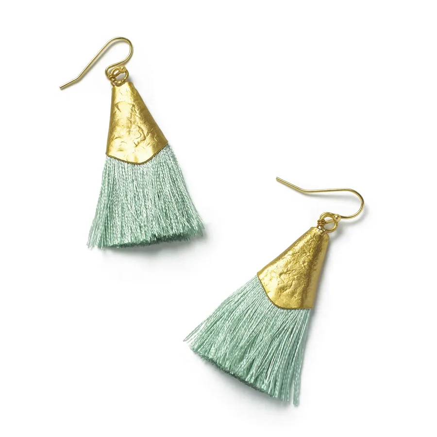 Gold Kiara Earring - Mint Green Tassel - So Just Shop - FashionsVida