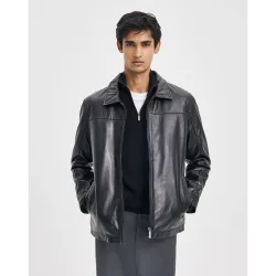 Cazadora piel cuello camisero de hombre
