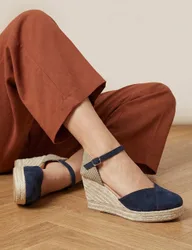 Ankle Strap Wedge Closed Toe Espadrilles Navy female